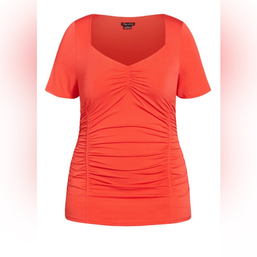 NWT City Chic All Ruched Sweetheart Neck Top in tigerlilly Size XXL/24